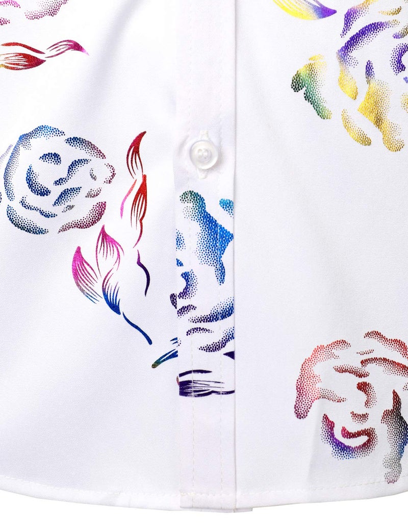 ZEROYAA Mens Hipster Gold Rose Printed Slim Fit Short Sleeve Button Down Dress Shirts ZZCL41 Multicolored Large - Image 5
